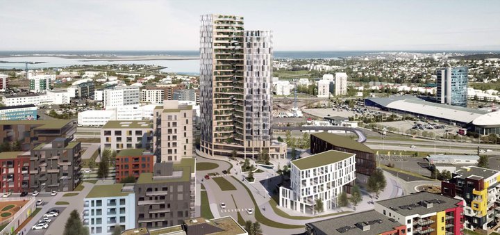 Gert er ráð fyrir að turninn verði 25 hæða hár, en núgildandi skipulag gerir ráð fyrir 32 hæða turni. Hér er hugmynd að því hvernig hann gæti litið út, samkvæmt deiliskipulagskynningunni.