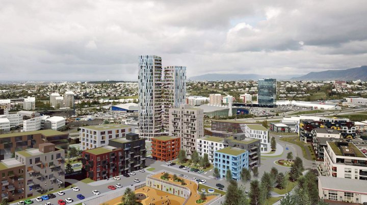 Svona leit turnbyggingin út í teikningum sem fylgdu deiliskipulagstillögu bæjarins.