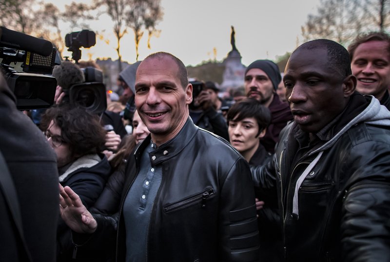 Fyrrverandi fjármálaráðherra Grikklands, Yanis Varoufakis, mætti til mótmælanna. 