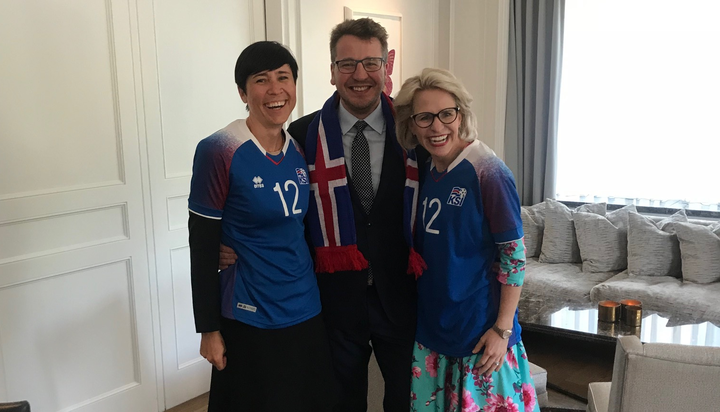 Ina Marie Eriksen, Guðlaugur Þór og Aurelia Frick í Osló í morgun.