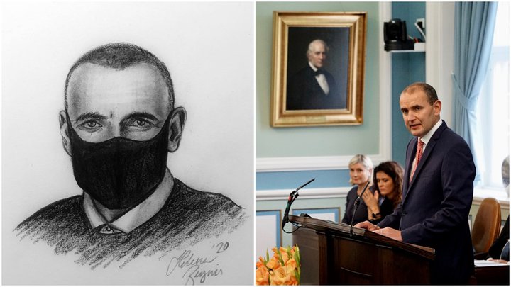 Forsetinn birti með færslu sinni þessa teiknuðu mynd af honum sjálfum með grímu.