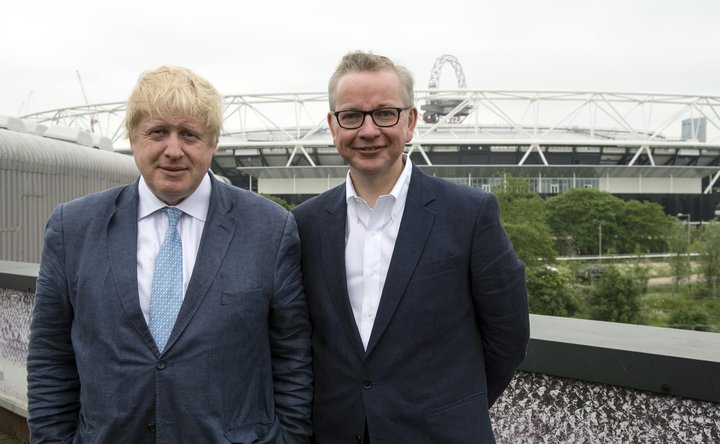 Boris Johnson og Michael Gove. Óvænt er staðan sú að Johnson fer ekki fram en Gove á góðan séns á að verða forsætisráðherra. 