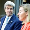 John Kerry, utanríkisráðherra Bandaríkjanna, og Federica Mogherini, utanríkismálastjóri ESB, á blaðamannafundi í dag.