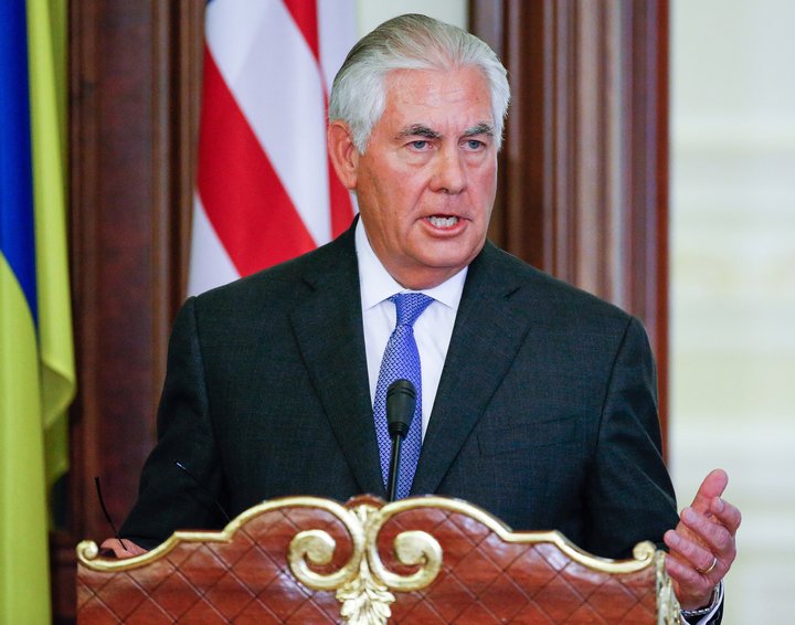 Rex Tillerson, utanríkisráðherra Bandaríkjanna, í heimsókn í Kænugarði, höfuðborg Úkraínu.