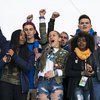 Emma Gonzalez fyrir miðju, sem er einn þeirra nemenda sem lifði af skotárásina í Parkland í Flórída í febrúar. Nemendur í Stoneman Douglas gagnfræðaskólanum hafa haft veg og vanda af því að skipuleggja mótmæli dagsins.
