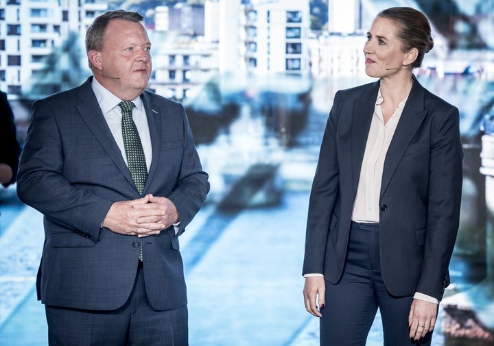 Lars Løkke Rasmussen forsætisráðherra Danmerkur og Mette Frederiksen leiðtogi jafnaðarmanna.