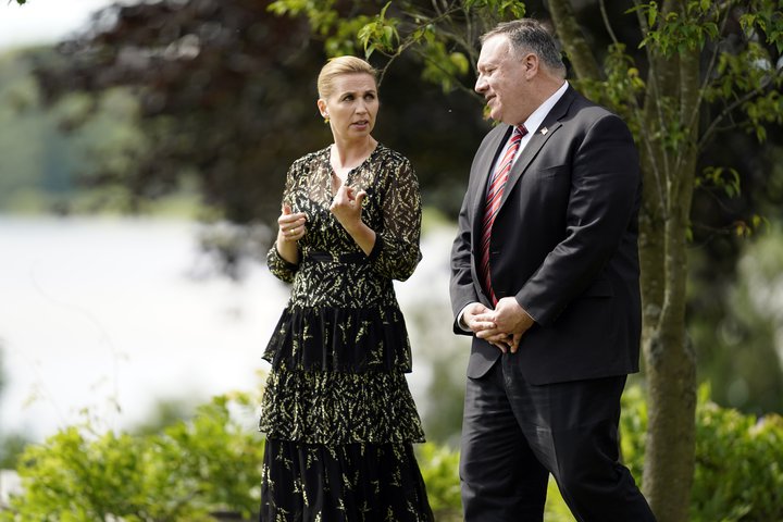 Mette Frederiksen, forsætisráðherra Danmerkur og Mike Pompeo, utanríkisráðherra Bandaríkjanna, í Kaupmannahöfn.