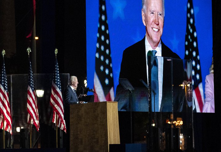 Biden virðist með pálmann í höndunum, nú þegar línur eru farnar að skýrast varðandi niðurstöðu forsetakosninganna.