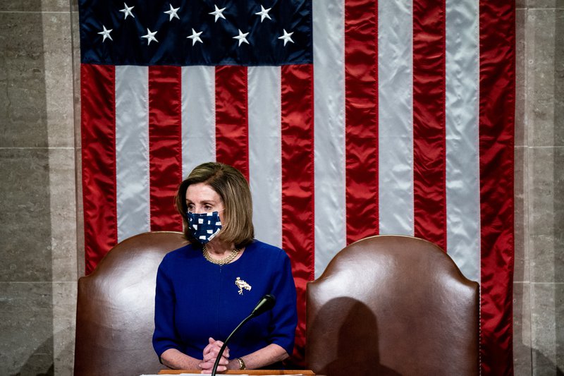 Nancy Pelosi, forseti fulltrúadeildarinnar, eftir að fundir hófust að nýju í þinginu. Mynd: EPA