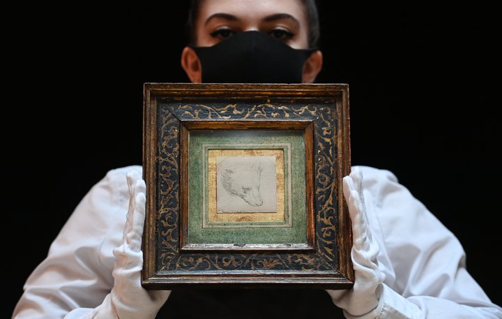 Listamaðurinn er sagður hafa sótt innblástur í þessa teikningu sína þegar hann málaði eitt af sínum frægustu verkum, Hefðarkonu með hreysikött.