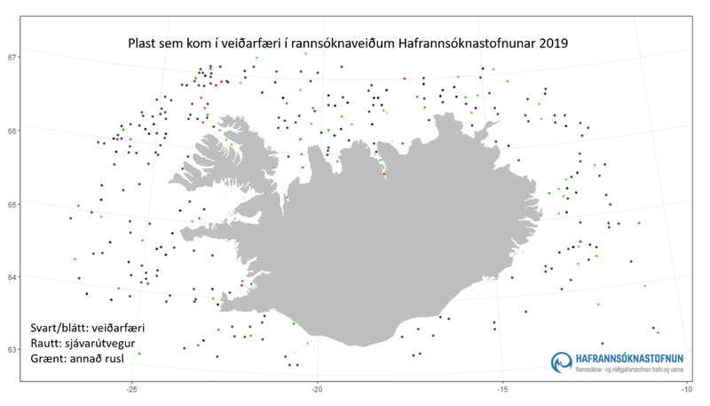 Plast við strendur Íslands Mynd: Hafrannsóknarstofnun