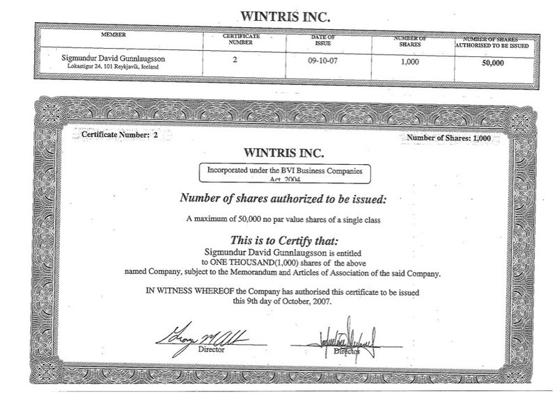 Hlutabréf Sigmundar Davíðs. Frá RME.