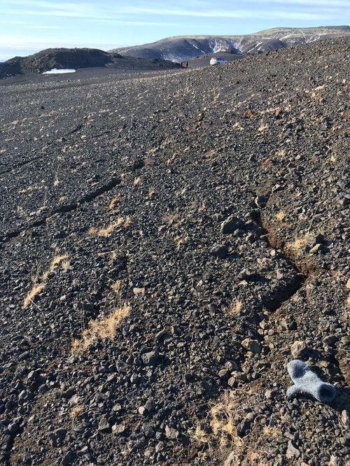 Litlar sprungur austan við Meradali fimm dögum áður en gosið hófst í Geldingadölum. Mynd: Ásta Rut Hjartardóttir