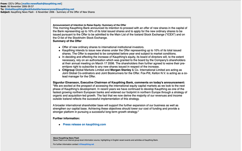 Tilkynning Kaupþings.