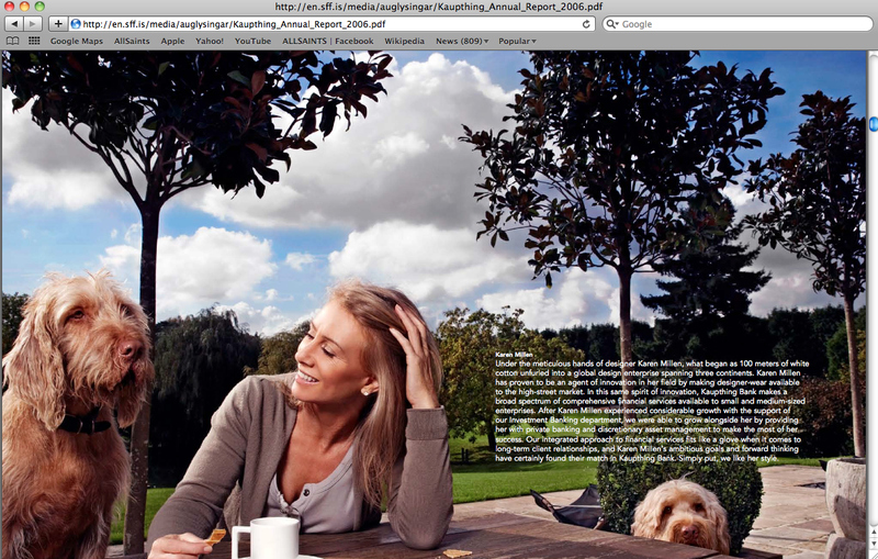 Mynd af Karen Millen í ársreikningi Kaupþings fyrir árið 2006.