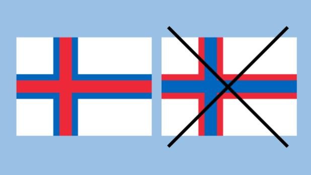 Færeyski fáninn réttur og rangur.