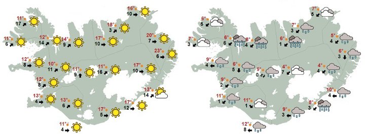 Dæmigerð veðurkort sumarsins.