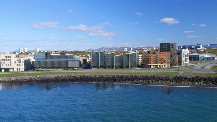 Teikning af nýbyggingununum á Kirkjusandi.