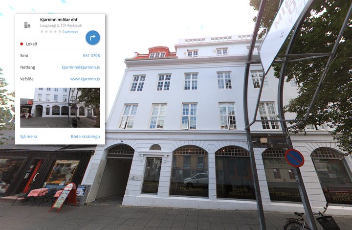 Skrifstofur Kjarnans eru við Laugaveg 3. Ef skráningu Kjarnans er flett upp á vef Já birtist mynd af húsakynnum fyrirtækisins. Það sama á við um einstaklinga. Myndbirtingar af heimilum með skráningum einstaklinga eru nú óheimilar.