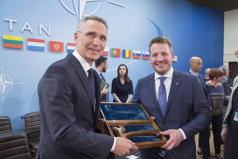 Jens Stoltenberg, framkvæmdastjóri NATO og fyrrum forsætisráðherra Noregs, ásamt Guðlaugi Þór Þórðarsyni utanríkisráðherra.