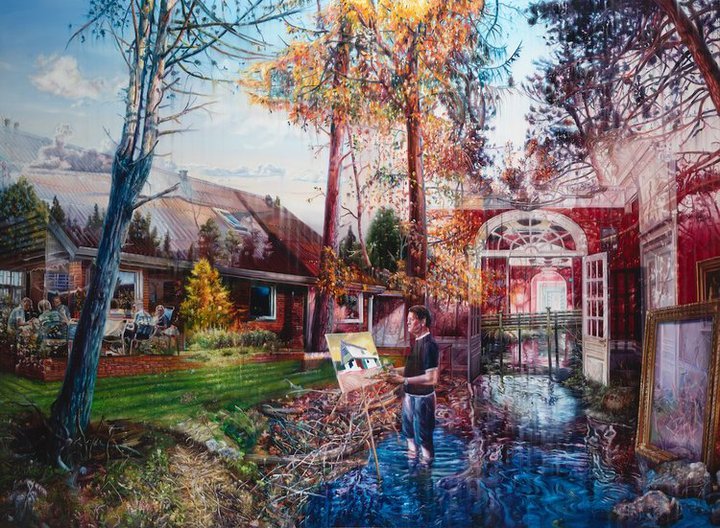 Hér er Jens Otto Krag við málaratrönurnar og við borðið má sjá Anker Jörgensen. Þeir voru báðir forsætisráðherrar Danmerkur á sínum tíma.