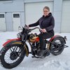 Helga Hrönn Sigursteinsdóttir Melsteð á Harley Davidson hjólinu skömmu eftir að hún fékk það afhent á dögunum.