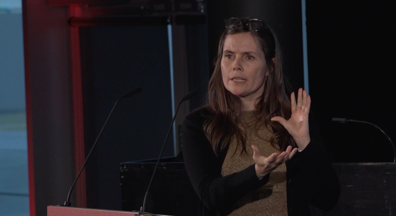 Katrín Jakobsdóttir forsætisráðherra ávarpaði samkomu sem haldin var í Hörpu í gær vegna valsins á framúrskarandi fyrirtækjum. Mynd: Aðsend