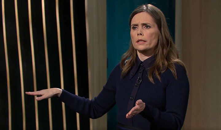 Katrín Jakobsdóttir forsætisráðherra í Forystusætinu á RÚV í gærkvöldi.