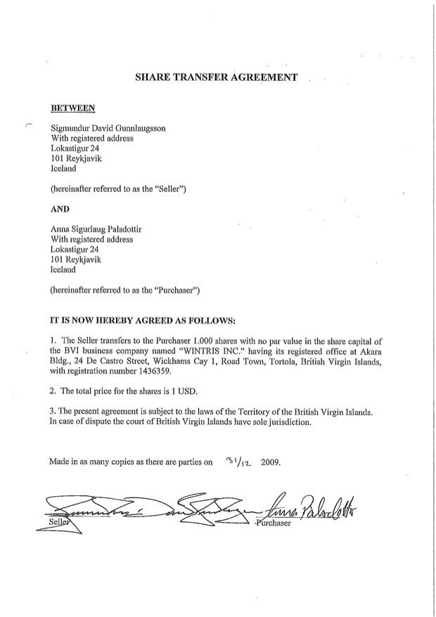 Kaupsamningur milli Sigmundar Davíðs og Önnu Sigurlaugar. Mynd frá RME.