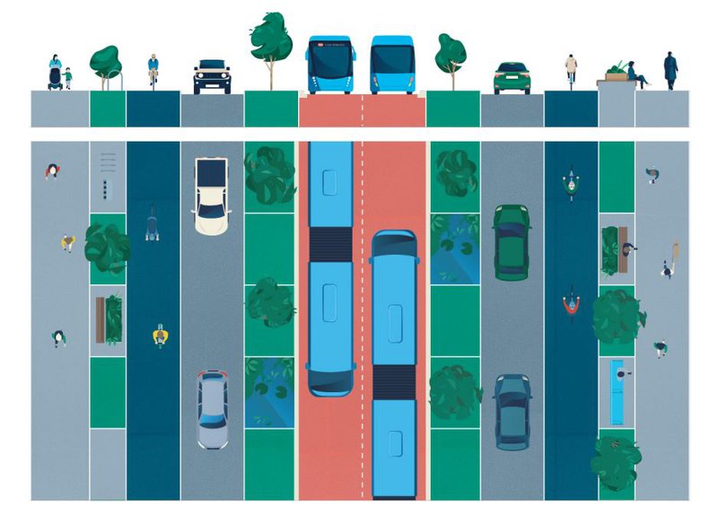 Minjastofnun bendir réttilega á að erfitt væri að koma þessu kjörsniði fyrir í miðborg Reykjavíkur. Mynd: Borgarlína.