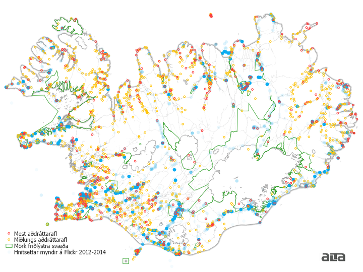 Kort af vinsælustu ljósmyndastöðum á Íslandi