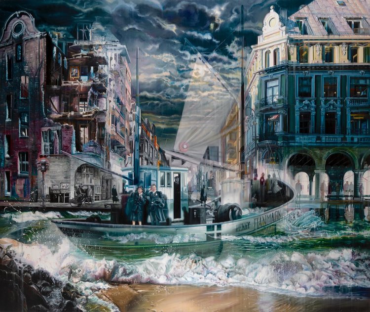 Hér er kútterinn Henny og Vilhelm Buhl stendur í stýrishúsinu. Mynd: Brostrup.dk