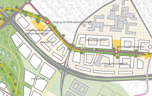 Svona gæti Borgarlína fetað sig yfir að Landspítalanum, samkvæmt því sem dregið er upp í skýrslunni.