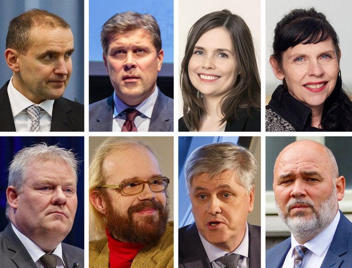 Guðni Th. Jóhannesson forseti Íslands, Bjarni Benediktsson, Katrín Jakobsdóttir, Birgitta Jónsdóttir, Sigurður Ingi Jóhannsson, Óttarr Proppé, Benedikt Jóhannesson, Logi Már Einarsson.