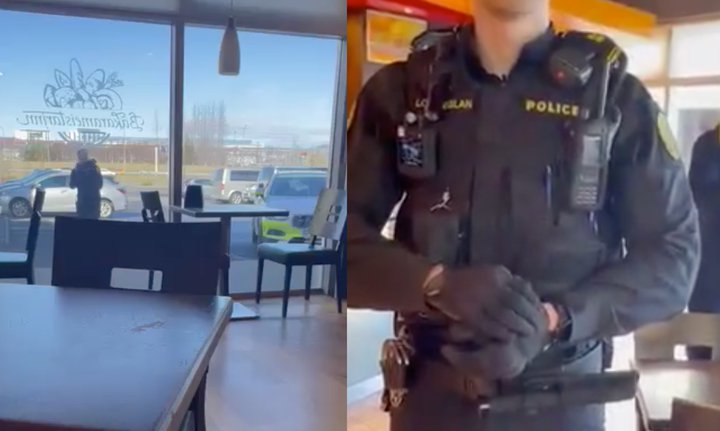 Lögreglan fyrir utan Bakarameistarann í Mjóddinni Mynd: Skjáskot
