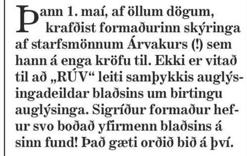 Skjáskot af niðurlagi dálksins Staksteina í Morgunblaðinu í dag.