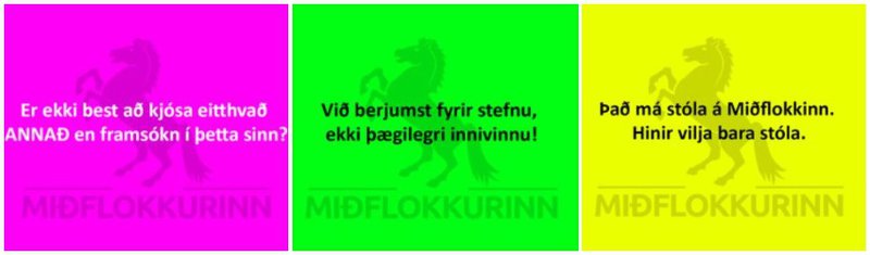 Dæmi um auglýsingar sem Miðflokkurinn er að birta þessa dagana.