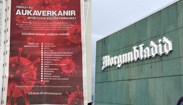 Auglýsingin sem birt var í Morgunblaðinu í gær var nafnlaus, en hafði yfirbragð þess að hún væri á vegum Lyfjastofnunar. Það var hún ekki.