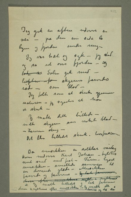 Síða úr dagbók Munchs þar sem hann talar um innblásturinn að verkinu.