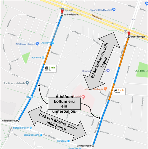 Göturnar sem Eiríkur bar saman.