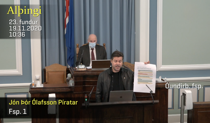 Jón Þór Ólafsson Mynd: Skjáskot/Alþingi