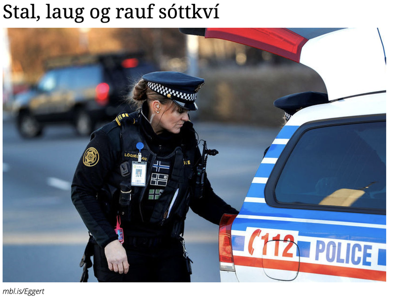 Skjáskot af frétt mbl.is þar sem þriggja ára gömul mynd birtist af búningi lögreglukonunnar sem um ræðir. Mynd: Skjáskot/mbl.is
