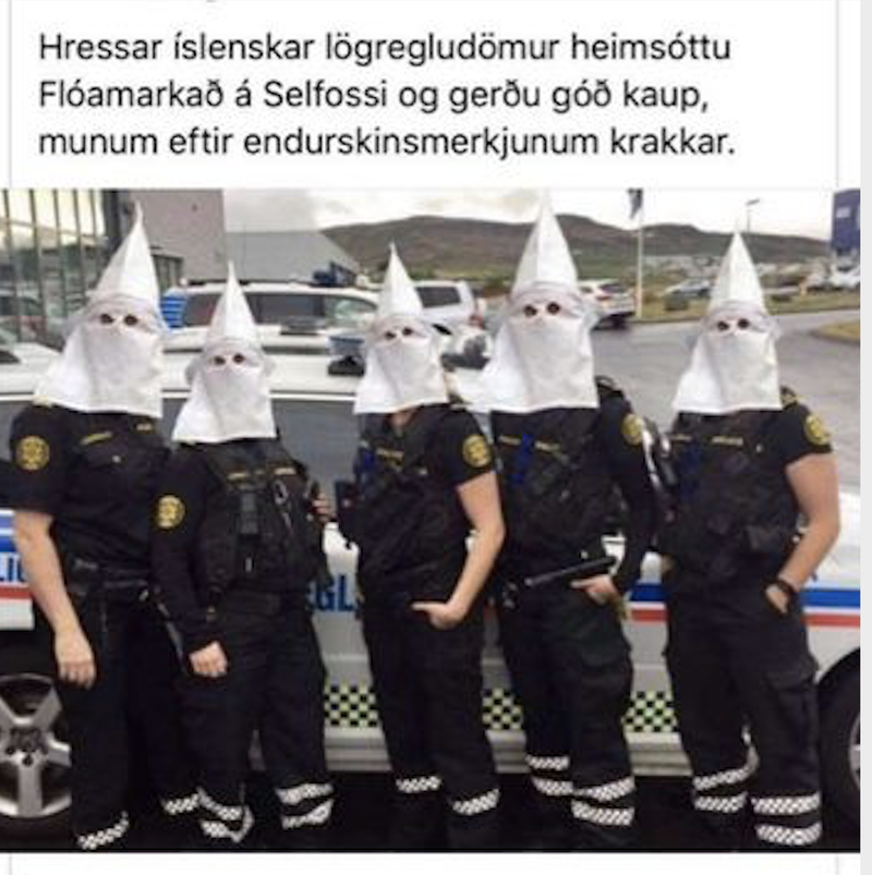 Ljósmynd af fimm lögreglukonum var breytt og deilt á samfélagsmiðlum.