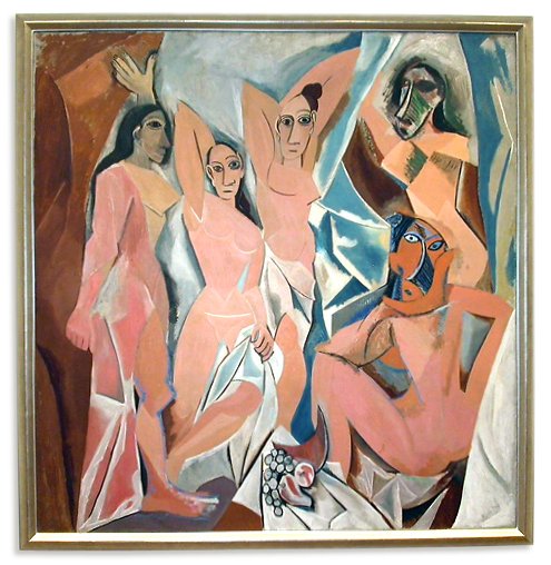  Les Demoiselles d´Avignon eftir Picasso. Málverk sem spengdi upp listalífið í París með miklum látum. Einhver mesta bylting listasögunnar. Picasso var undir miklum áhrifum frá Manet og vísar hér óbeint í Hádegisverðinn í grasinu. 