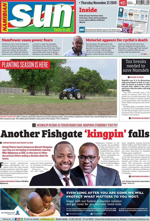 Forsíða Namibian Sun.