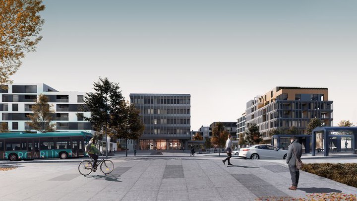 Ásýnd fyrirhugaðrar uppbyggingar á Orkureitnum séð frá Suðurlandsbraut.