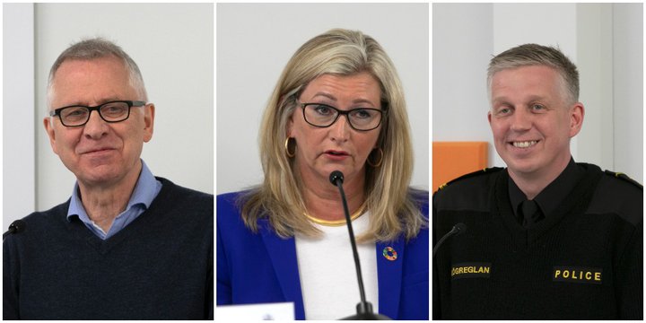 Þórólfur Guðnason, Alma Möller og Víðir Reynisson.