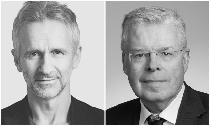 Jón Kaldal (t.v.) og Einar K. Guðfinnsson, ræddu fiskeldi á fundi Landverndar. Mynd: Samsett