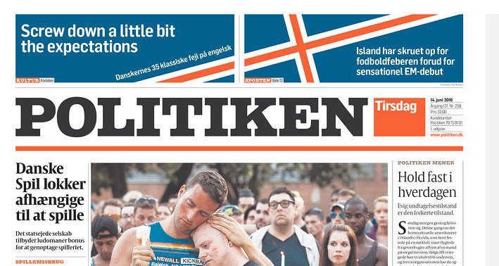 Forsíða Politiken í gær þar sem Íslendingum var sagt að róa sig.