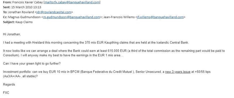 Rætt um 370 milljóna evra kröfur á Kaupþing, í tölvupósti.